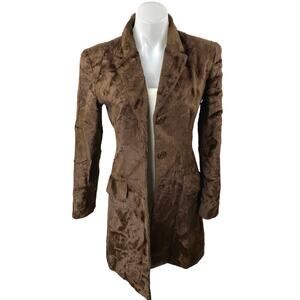 Hugo Buscati Brown Fleece Faux Fur Long Sleeve Notch Blazer Coat Jacket Size S